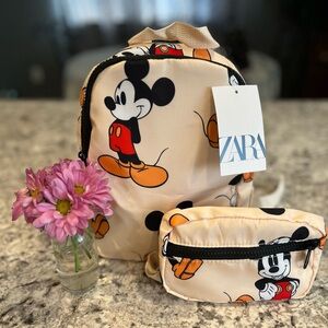 Zara Peach Mickey Mouse Mini Backpack with Matching Pouch
